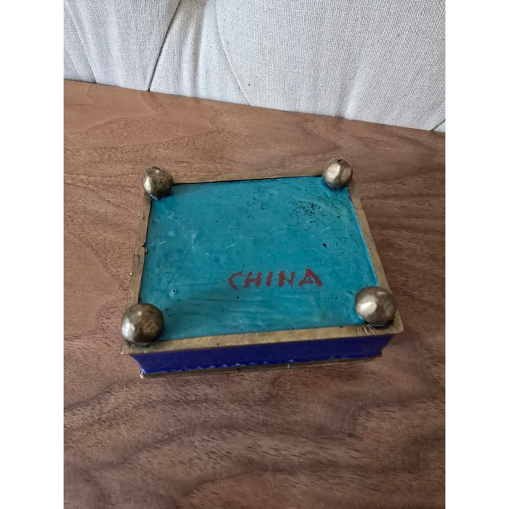 Vintage Chinese blue cloisonné enamel trinket box - Picture 4 of 5
